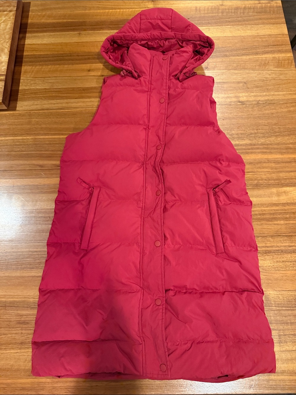Lands' End Hooded long Quilted Down Vest in Deep Red sz small 6-8